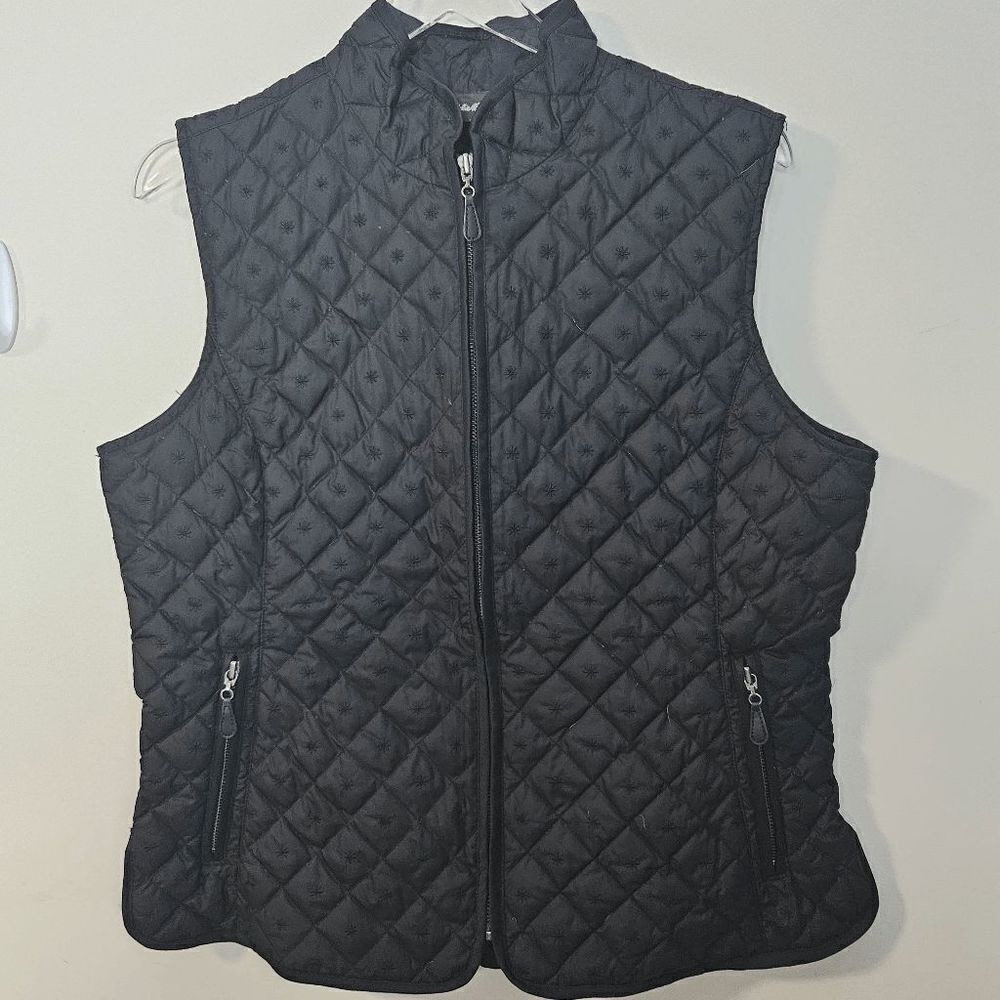 Eddie Bauer Down Quilted Embroidered Zip-front Vest Womens Black Medium